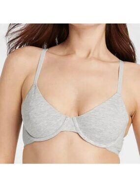 Auden size 34C Heathered Gray Cotton Stretch Unlined Comfort Wire Demi Bra NEW